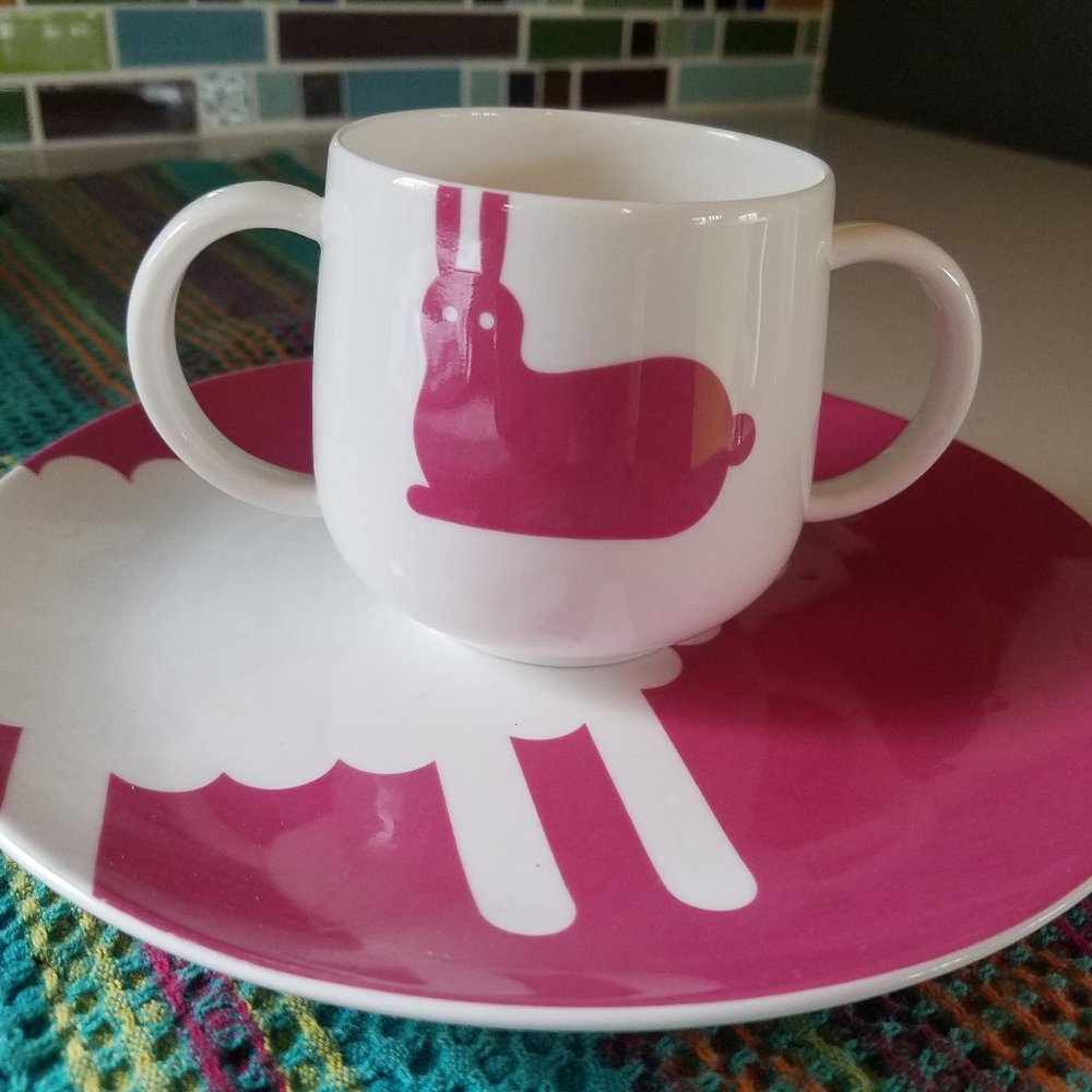 Kate SPade child's plate and mug sheep rabbit